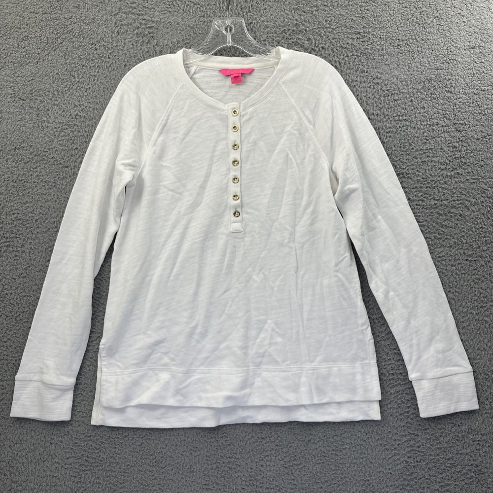 NWOT Lilly Pulitzer Leeson Cotton Sweatshirt Henley Beach Preppy Women's Small‎